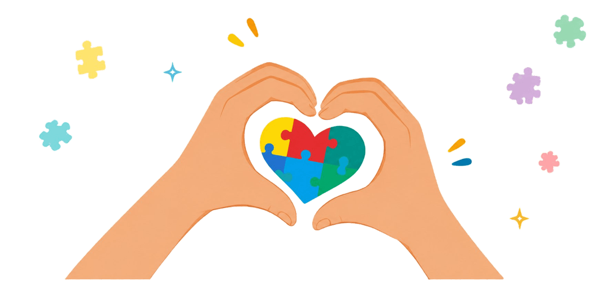 Hands forming a heart around a puzzle-piece heart